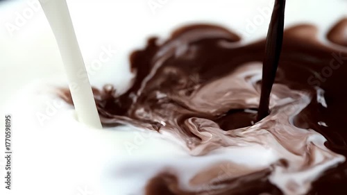 Two chocolate and white swirls on a white background. The white swirls are more prominent than the chocolate swirls
