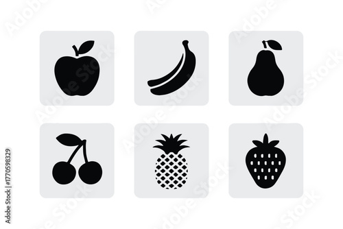 fruit vector icons apple banana pear cherries pineapple strawberry simple
