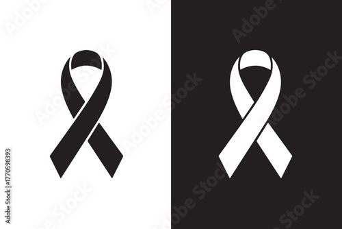 ribbon dual black and white awareness ribbon vector icon