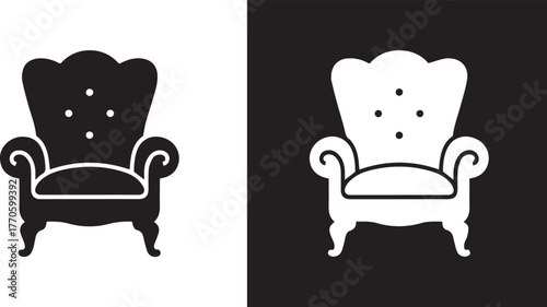 armchair black white inverse vector illustration of tufted high back chair