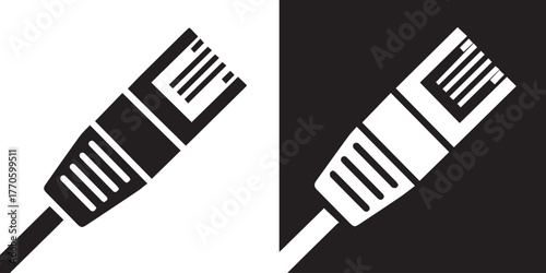 ethernet rj45 connector set black and white inverse vector icon