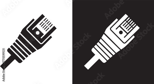 ethernet network cable plug illustration two-tone contrast icons