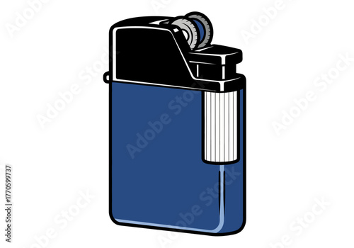 Blue and Black Pocket Lighter with Flint Wheel Ignition System.
