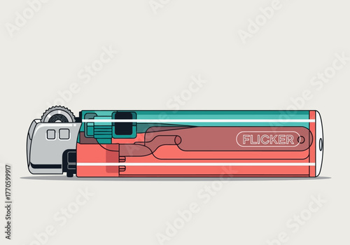 Stylized Illustration of a Flicker Brand Lighter with Detailed Internal Components.