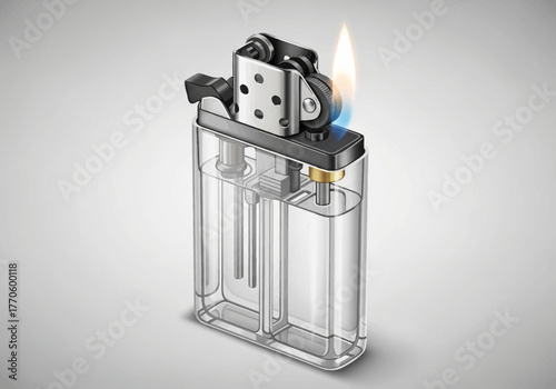 Transparent Lighter with Flame Detailed Illustration of a Clear Lighter.