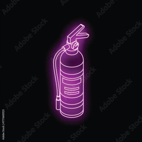 Glowing neon icon of a fire extinguisher, providing a vibrant and attention grabbing visual