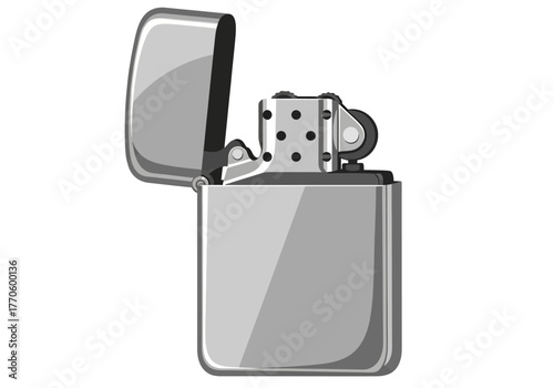 Open Silver Lighter with Flint Wheel Ignition.