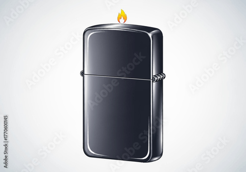 Classic Black Metal Lighter with Flame.