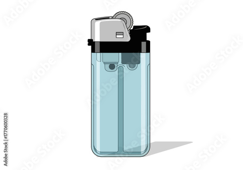 Blue Plastic Lighter with Silver Top and Spark Wheel.