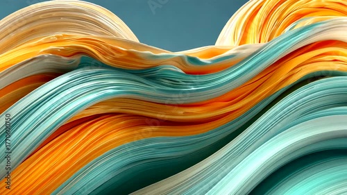 Colorful Waves of Curved Ribbons in Artistic Abstract Composition