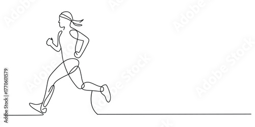Continuous line drawing of an athletic runner captured in motion with dynamic pose and flowing lines vector