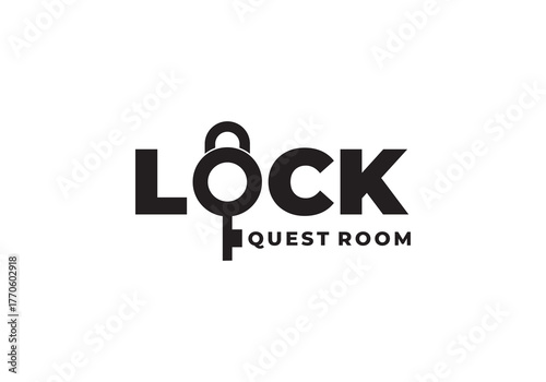 lock writing, letter O illustration, key and padlock icon, vector logo
