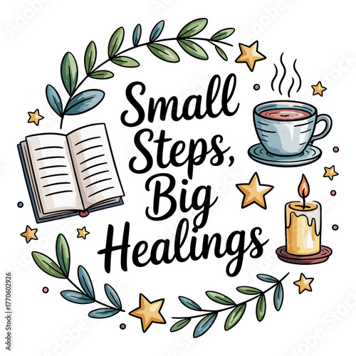 Vector illustration set of vintage floral tea cups and coffee leaf icons for organic cafe design