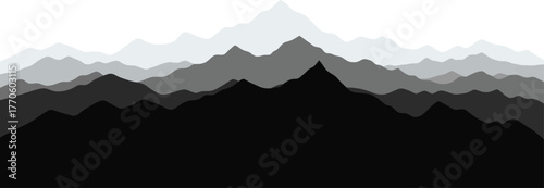 Dramatic layered mountain range silhouettes with striking color gradients and sharp peaks suitable for graphic design projects