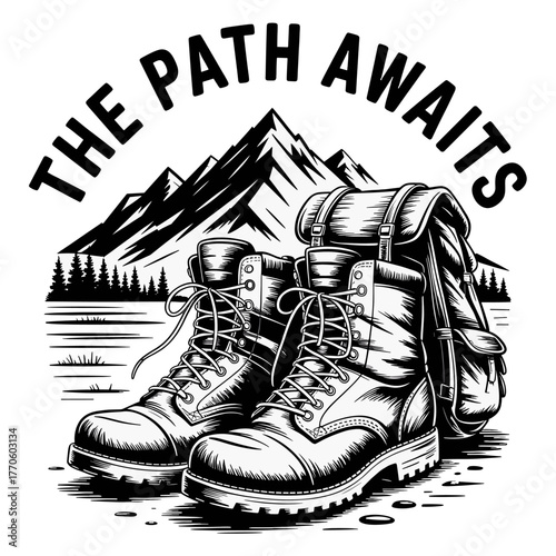 Isolated vector sketch of a pair of leather boots, a black and white fashion footwear illustration