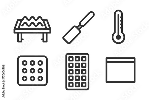 Black and white cooking utensils and temperature symbols.