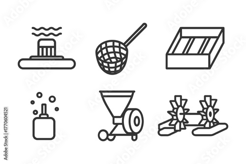 Set of spa and water park icons featuring whirlpool net and water slide.