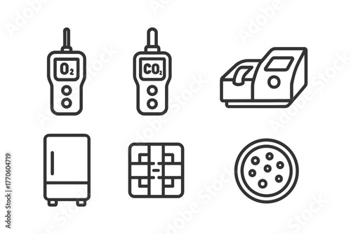 Line icons of gas detectors and technological devices.