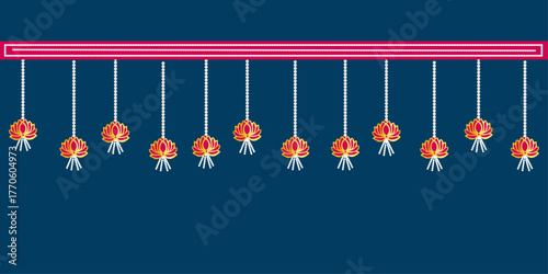 Traditional marigold flower garland toran vector, perfect for Indian Hindu wedding, navratri, dussehra, Diwali, karwa chauth festival decoration, floral border ornament design for celebration themes