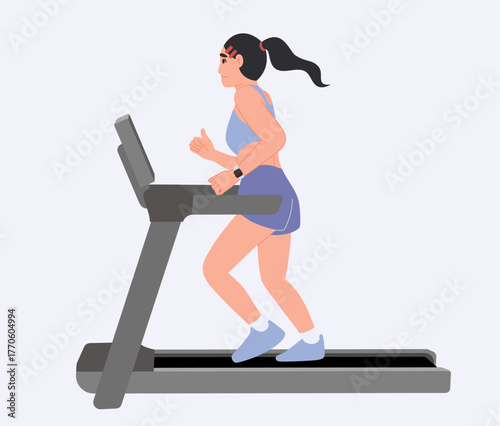 a woman  running on a treadmill