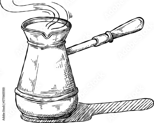 Turkish cezve pot. Turkish coffee sketch illustration. hand drawn turkish coffee.