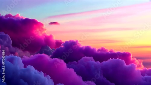 Vibrant and Colorful Sunset Over a Layered Sky with Pink Purple Clouds