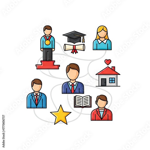 Conceptual Graphic Depicting Success Journey From Education To Career And Personal Life In Vibrant Colors