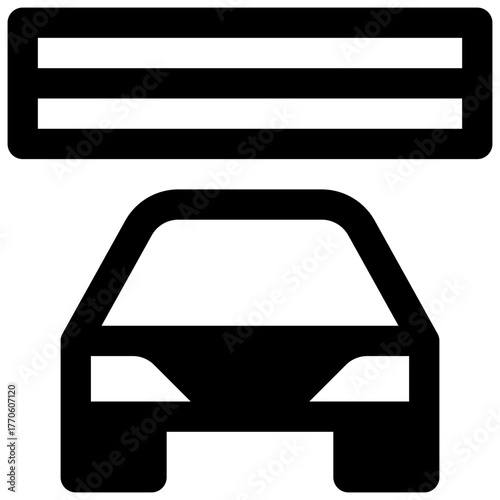Garage. Outlined stroke vector icon with black-filled details.