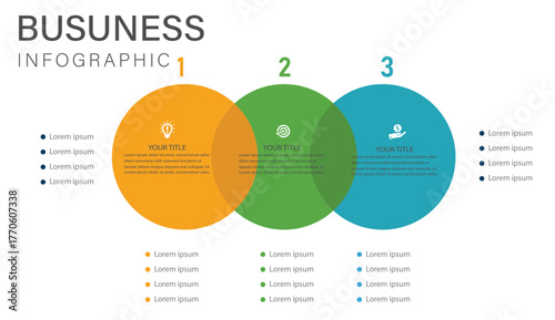 Modern colorful business infographic template with three overlapping circles for data visualization, presentation, and marketing design