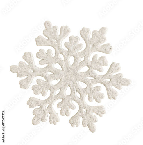 Christmas white snowflake fir ornament isolated cutout object on transparent background