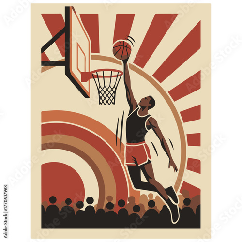 Retro Basketball Poster

Art Deco inspired vector illustration of basketball dunk, elegant geometric lines,