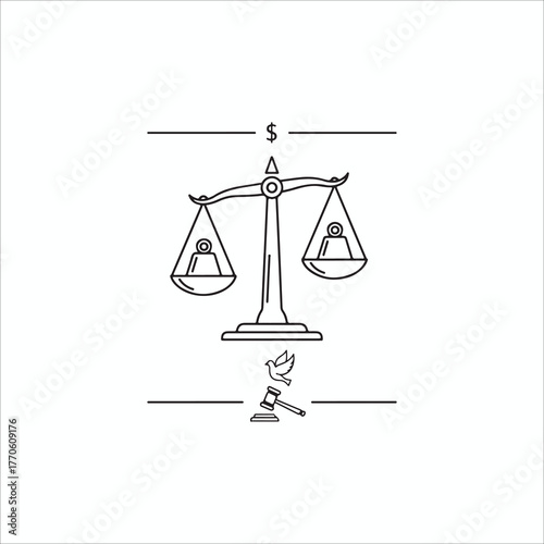 Illustration of scales of justice with equal weight on both sides