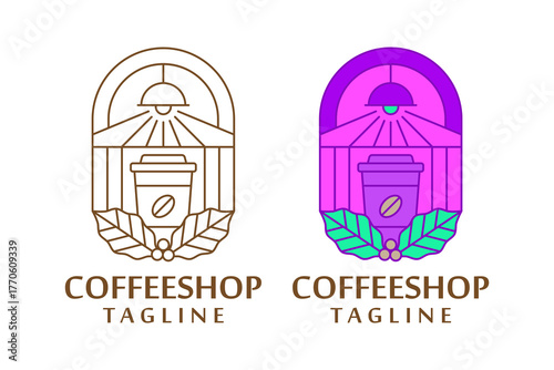 Monoline logo with light and coffeethemed designs, perfect for a coffeeshop brand identity