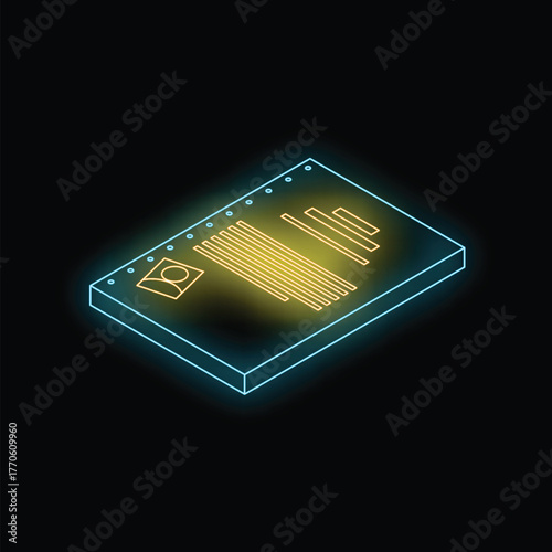 Neon resume shining on dark background, symbolizing online job search and recruitment