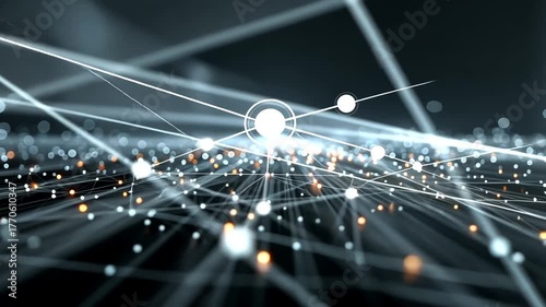 Futuristic Digital Network Visualization with Connecting Light Particles and Data Nodes