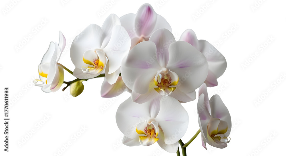 Obraz premium Beautiful white Phalaenopsis orchid flowers bloom close up for design and wedding concepts. isolated PNG with Transparent Background