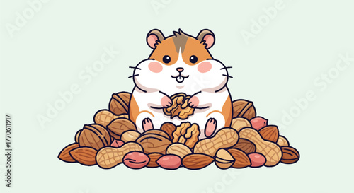 cute hamster with pile of nuts