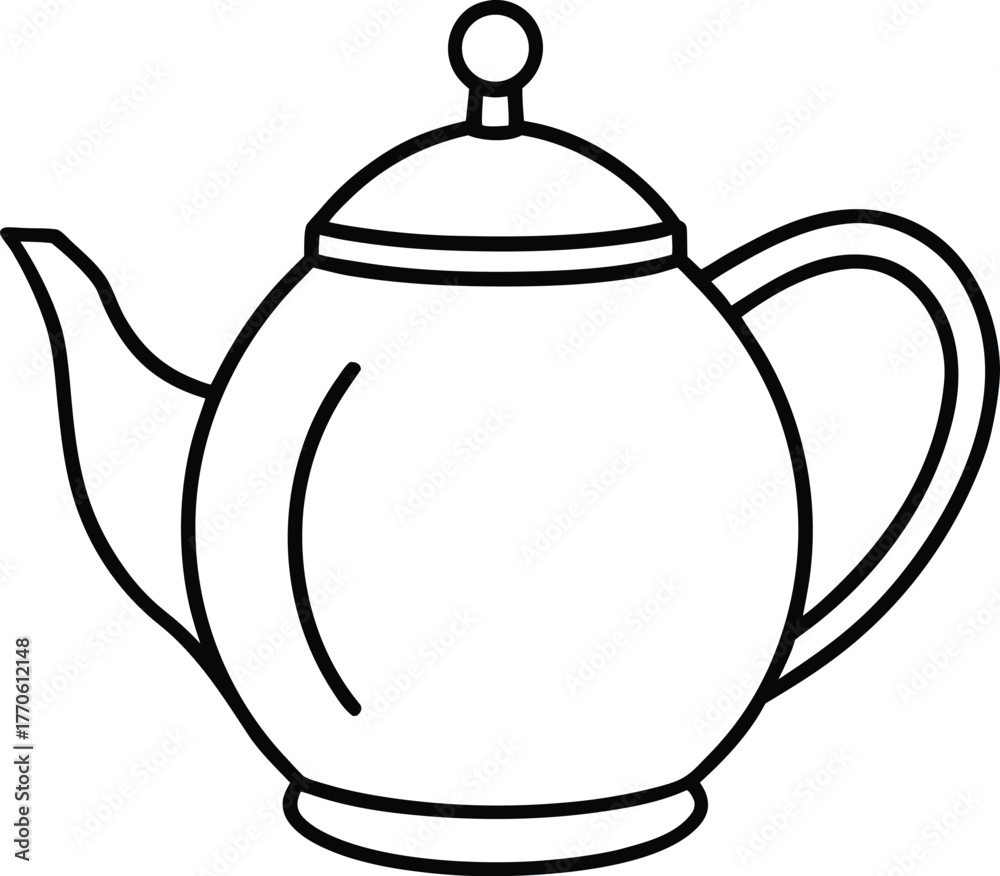 Obraz premium Black and white outline drawing of a teapot kettle