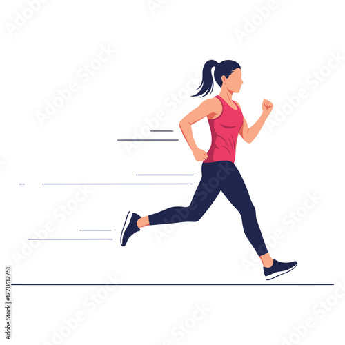 Woman Running with Speed Lines Illustration jogging.