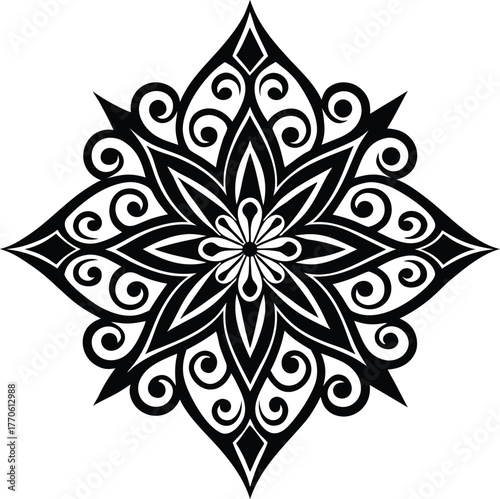 Black Ornate Starburst Floral Design decorative symmetrical