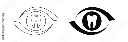 dental medical logo design. dental vector logo inspiration	,Modern dental clinic logo with tooth and abstract eye design,editable stroke