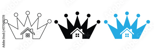 Luxury home king logo icon design with crown symbol, Golden House for Real Estate or Home Loan Business logo template,Royal homes concept for real estate luxury branding service,editable stroke