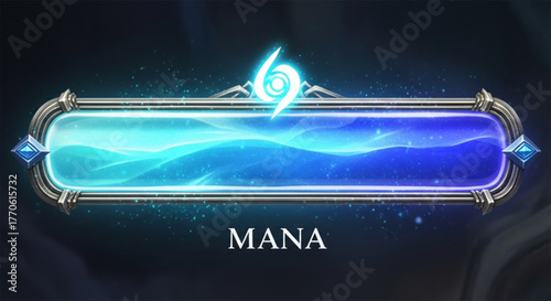 Mana bar for a fantasy game with a blue gradient and a silver frame, perfect for indicating magical energy or power in a game interface