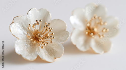 Gold-accented white flower earrings