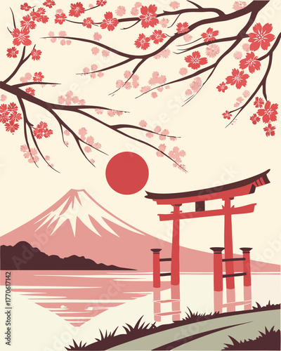 Mount Fuji Shrine Sunrise – Sacred Vector Landscape of Japan
