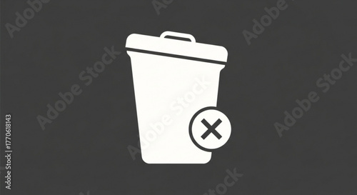 A white trash can with an x on it, symbolizing the removal of data and the concept of deletion and recycling