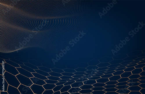 Abstract vector background. Elegant background for business presentations. Lines, point, plane in 3D space.Cryptocurrency fintech network blockchain and programming concept.