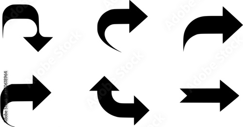 Black arrow icon set showing different directions with curved and straight shapes