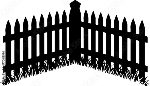 Picket Fence Corner with Grass vector illustration