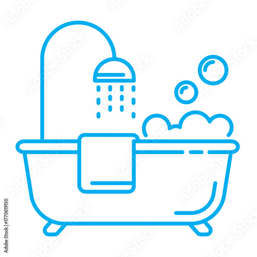 Bathroom line icon isolated on transparent background. Shower room, bath with bubbles line icon. Hygiene and home interior symbol for cleaning service shower, or bath design. Editable stroke.